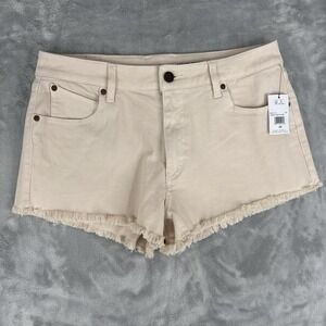 Volcom Denim Shorts Women Sz 29 (Fits 30x3) Cut Off Stoney Beige Mid Rise